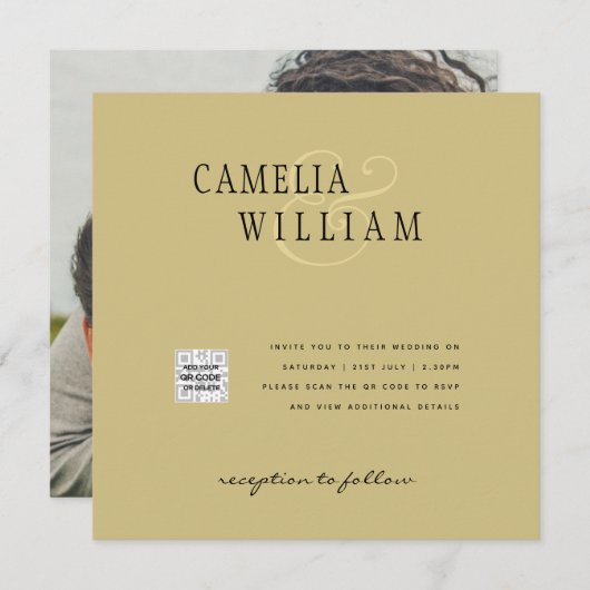 Foto Hochzeit Einladung QRCode UAWG Gold Gelb (Vorne/Hinten)