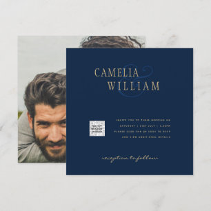 Foto Hochzeit Einladung QRCode UAWG Navy Blue