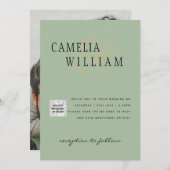 Foto Hochzeit Einladung QRCode UAWG Sage Green (Vorne/Hinten)