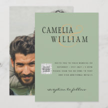 Foto Hochzeit Einladung QRCode UAWG Sage Green