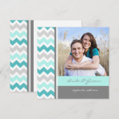 Foto Hochzeit Einladungen Grau Aquamarinen Zickzac (Vorne/Hinten)