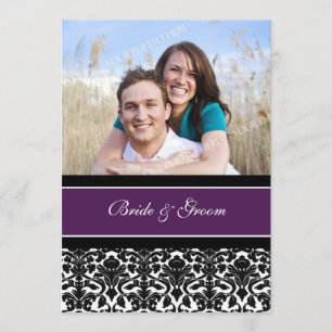 Foto Hochzeit Einladungen Plum Black Damask