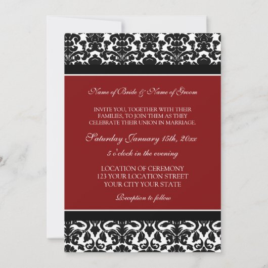 Foto Hochzeit Einladungen Red Black Damask (Rückseite)