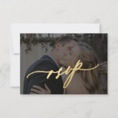 Foto Hochzeit Gold Kalligraphie Skript modern RSVP Karte (Vorderseite)