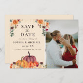 Foto-Hochzeit im Herbst: Aquarellfarben Floral Pum Save The Date (Vorne/Hinten)