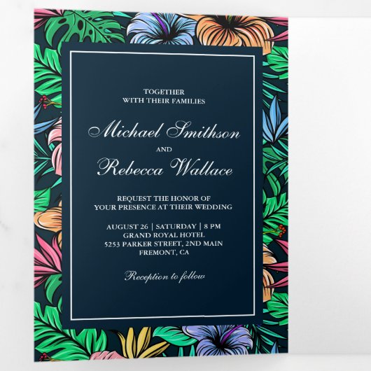 Foto Hochzeit im tropischen Garten Dreifach Gefaltete Einladung (Innen Erste Seite)