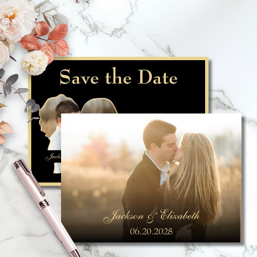 Foto-Hochzeit in Form von Gold und Schwarz Save The Date