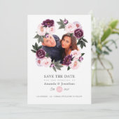 Foto Hochzeit in Rosa und tiefer Velvet Save The Date (Stehend Vorderseite)
