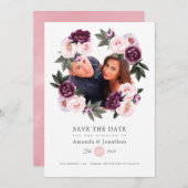 Foto Hochzeit in Rosa und tiefer Velvet Save The Date (Vorne/Hinten)
