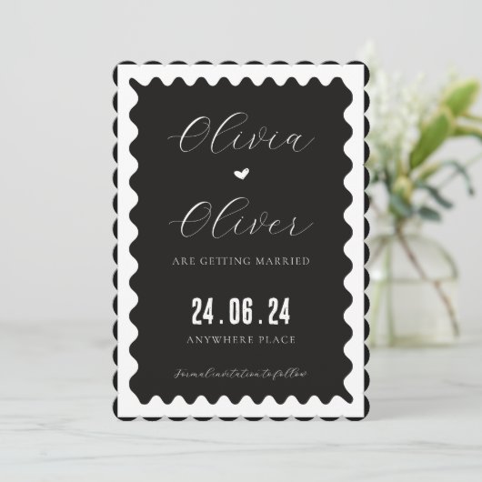 Foto-Hochzeit in Schwarz-Weiß Save The Date (Stehend Vorderseite)