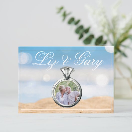 Foto-Hochzeit in Urlaubsort Dankeskarte (Stehend Vorderseite)