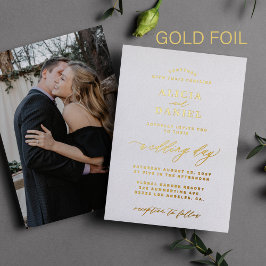 Foto-Hochzeit in Weiß und Gold Folieneinladung