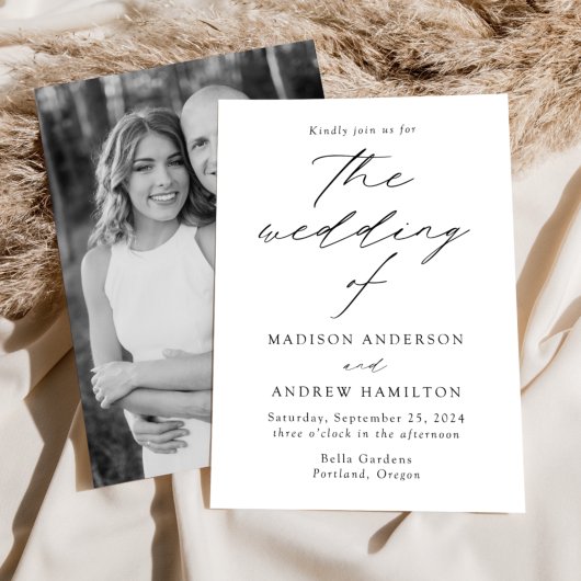 Foto Hochzeit in Weiß und Schwarz Einladung