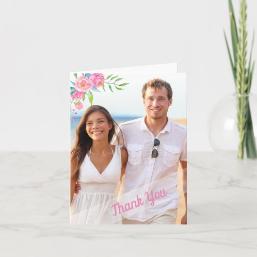 Foto Hochzeit mit Aquarellblumen Danke (Vorderseite)