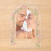 Foto-Hochzeit mit elegantem Blumenmuster rettete u Acryleinladungen (Vorderseite)