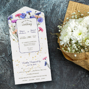 Foto Hochzeit mit farbenfrohen Cornblumen All In One Einladung