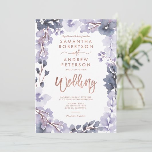 Foto-Hochzeit mit floralen Aquarellfarben Einladung (Stehend Vorderseite)