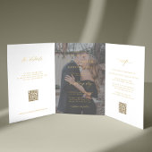 Foto Hochzeit mit Gold-Skript RSVP Details QR-Code Dreifach Gefaltete Einladung