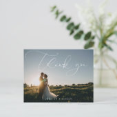 Foto Hochzeit mit Handschrift Danke Postcard Postkarte (Stehend Vorderseite)