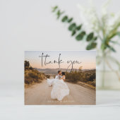 Foto Hochzeit mit Handschrift Danke Postcard Postkarte (Stehend Vorderseite)