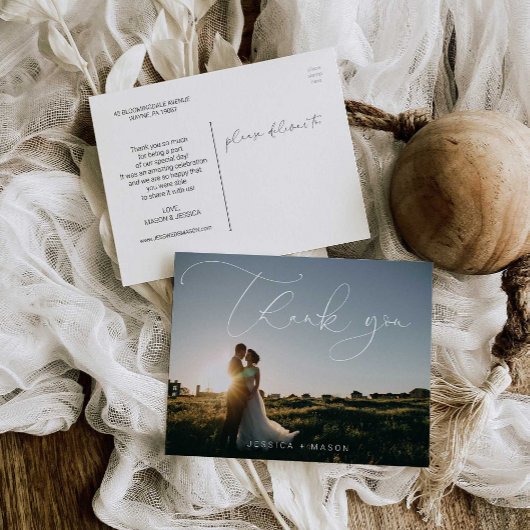 Foto Hochzeit mit Handschrift Danke Postcard Postkarte