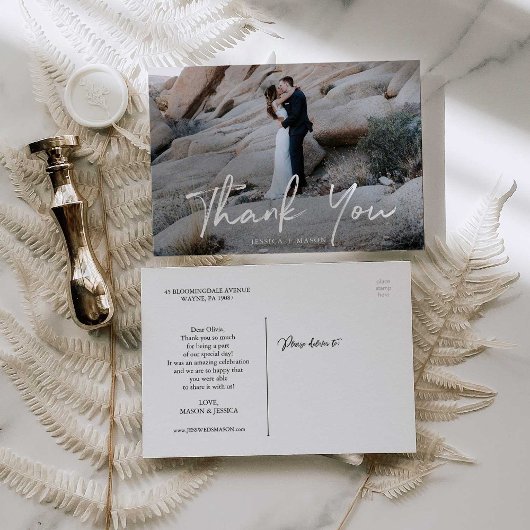 Foto Hochzeit mit Handschrift Danke Postcard Postkarte