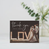 Foto Hochzeit mit Handschrift Danke Postcard Postkarte (Stehend Vorderseite)