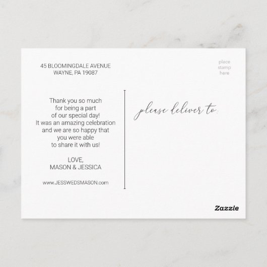 Foto Hochzeit mit Handschrift Danke Postcard Postkarte (Rückseite)