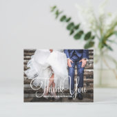 Foto Hochzeit mit Handschrift Danke Postcard Postkarte (Stehend Vorderseite)