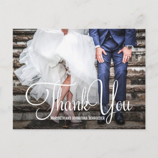 Foto Hochzeit mit Handschrift Danke Postcard Postkarte (Vorderseite)