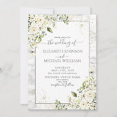 Foto Hochzeit mit hellgrauem, weißem, blumenfarben Einladung (Vorderseite)