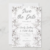 Foto Hochzeit mit schwarzem und weißem Blumenrahme Save The Date (Vorderseite)