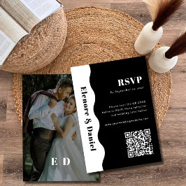 Foto-Hochzeit mit schwarzem und weißem QR-Code RSVP Karte