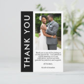 Foto-Hochzeit mit schwarzem und weißem Streifen Dankeskarte (Stehend Vorderseite)