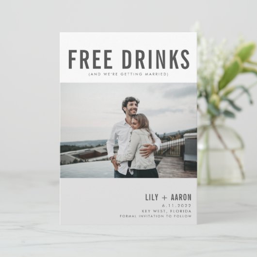 Foto Hochzeit mit sonnigen Gratisgetränken Save The Date (Stehend Vorderseite)