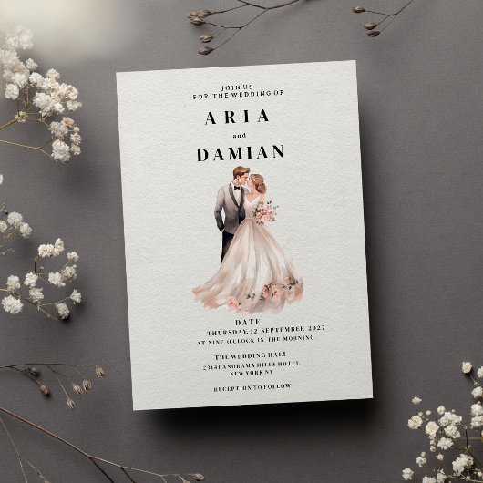 Foto Hochzeit mit weißem Rosa Einladung