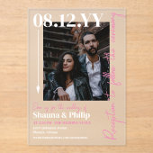 Foto-Hochzeit mit weißer Rosa-Pfeil Acryleinladungen (Vorderseite)