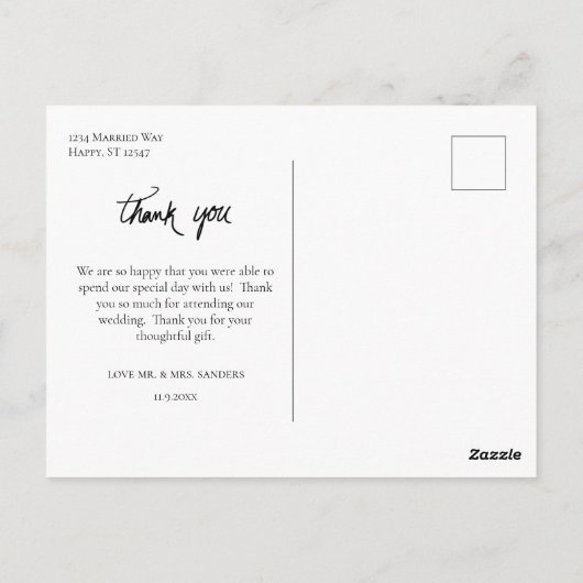 Foto Hochzeit oder Party Hand Writing Vielen Dank Postkarte (Rückseite)