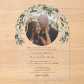 Foto Hochzeit Personalisierte moderne Leaf-Rahmen Acryleinladungen (Vorderseite)