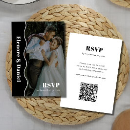Foto Hochzeit | QR-Code für Schwarz-Weiß-Seitenwel RSVP Karte