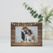 Foto Hochzeit rustikales Holz String Lights Vielen Postkarte (Stehend Vorderseite)