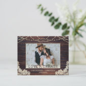Foto Hochzeit rustikales Holz String Lights Vielen Postkarte (Stehend Vorderseite)