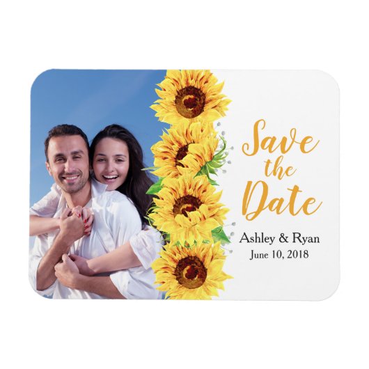 Foto Hochzeit Save the Date Gelbe Sonnenblume Magnet (Horizontal)