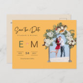 Foto Hochzeit Save the Date Yellow Tropical Floral Postkarte (Vorne/Hinten)