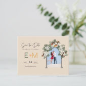 Foto Hochzeit Sichern Sie das Datum Terracotta Fal Postkarte (Stehend Vorderseite)