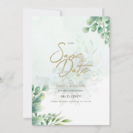 FOTO Hochzeit speichern das Datum Rustikal grün Einladung (Vorderseite)