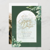 FOTO Hochzeit speichern das Datum Rustikal grün Einladung (Vorne/Hinten)