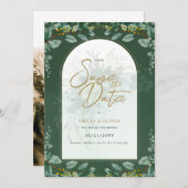 FOTO Hochzeit speichern das Datum Rustikal grün Einladung (Vorne/Hinten)