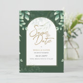 FOTO Hochzeit speichern das Datum Rustikal grün Einladung (Stehend Vorderseite)