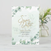 FOTO Hochzeit speichern das Datum Rustikal grün Einladung (Stehend Vorderseite)